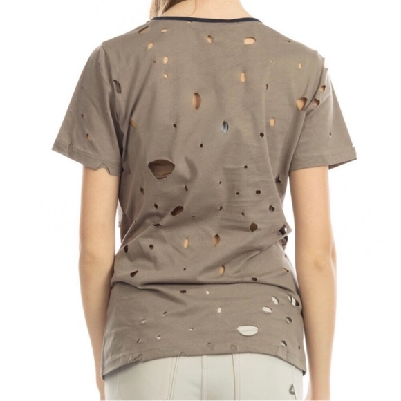 NEW PINKO BEIGE DISTRESSED SHORT SLEEVE T-SHIRT - Picture 6 of 7